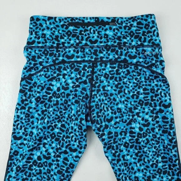 Nike Running Dri Fit Leggings Blue Animal Print Womens XS Zip Pocket Reflective - Picture 6 of 13